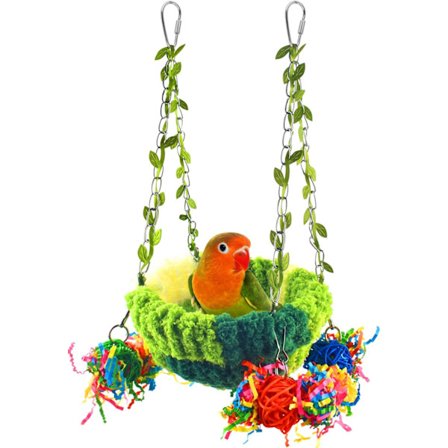 Fugleavlsrede, hyggehytte og gyngeseng-kombination til små fugle som dværgpapegøjer og papegøjeundulater, med stige