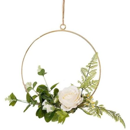 JUNGEN Kunstig Blomster Hængende Dekoration Rund Metal Ring Vægkrans