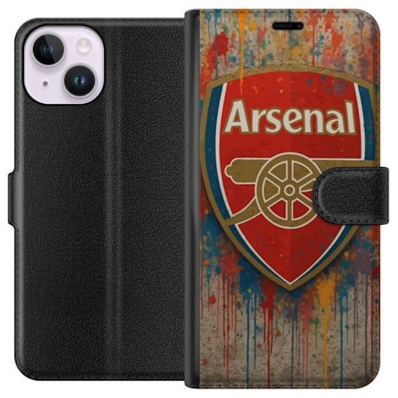 Yhteensopiva Lompakkokotelo Apple iPhone 14 Arsenal Splash Art with värivirtuja taustalla intohimoiselle kannattajalle, voimakkaita punaisia sävyjä ta