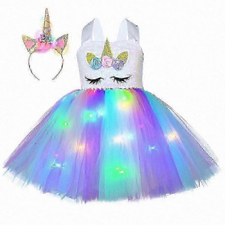 Piger Regnbue LED Lysende Kjole med Enhjørning Design til Fester og Events