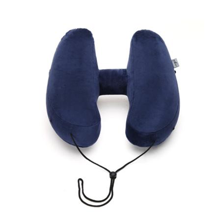 Mjuk bekväm resekudde U-formad uppblåsbar utomhuseftermiddag tupplurskudde med huva Navy blue 35*32cm