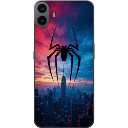 Kompatibelt Mobilskal till Nothing Nothing CMF Phone 1 Stiliserad spindel över stadssilhuett i dramatisk solnedgång, grafisk fantasyillustration med