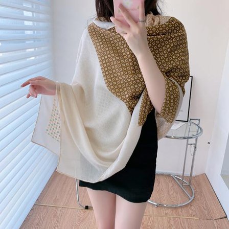 Höst Vinter Bomull Linne Scarf Dam Linne Colorblock Print S