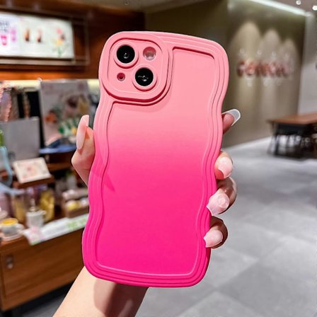 Gradient Solid Farge Krøllete Bølgemønster Mykt Kompatibelt med iPhone Deksel (Rosa Rød, iPhone 15 Pro Max)