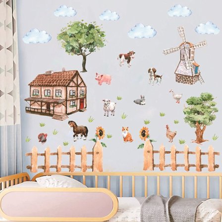 Gårdsdyr veggklistremerke Dyr veggdekor Cow Horse Kylling