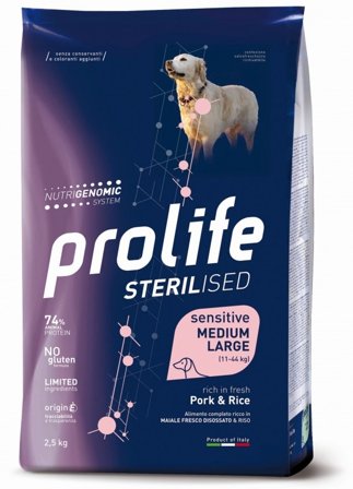 Prolife Dog Sterilised Sensitive Pork & Rice Cibo Secco Per Cani