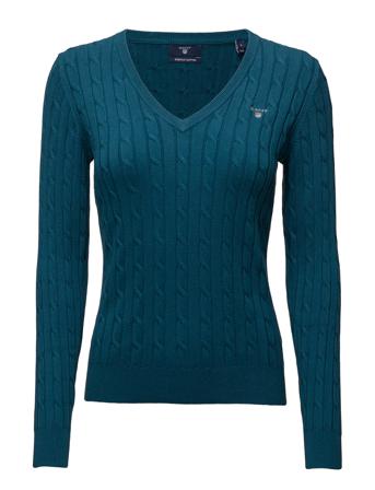 Stretch Cotton Cable V-Neck Villapaita Sininen GANT