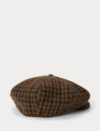 Polo Ralph Lauren Houndstooth Wool Tweed Newsboy Cap - Brown - S/M