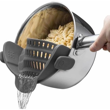 Silikon Pasta Sil Clip-On for Gryter og Panner - Varmebestandig Dørslag for Grønnsaker og Nudler - Kjøkkenutstyr for Matlaging - Plassbesparende