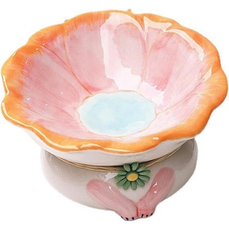 Søde kattefoderskåle med blomsterform - Hævet design til indendørs katte, keramik, egnet til katte, hunde og kæledyr (pink)