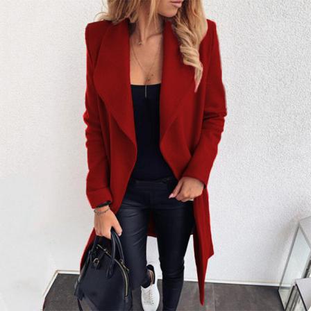 Damer Enfärgade Överrockar Lapel Collar Ylle Långärmade Ytterkläder