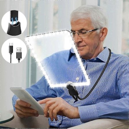 Läslampa med förstoringsglas och ljus, handsfree 5X stor linsdesign