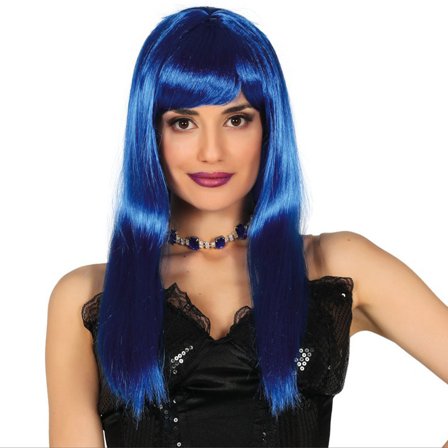 Pitkä Tummansininen Neon Peruukki