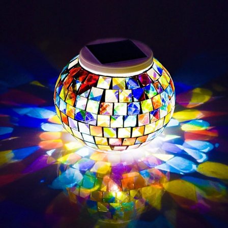 Fargeskiftende solcelledrevet glassmosaikkball LED-hagelys