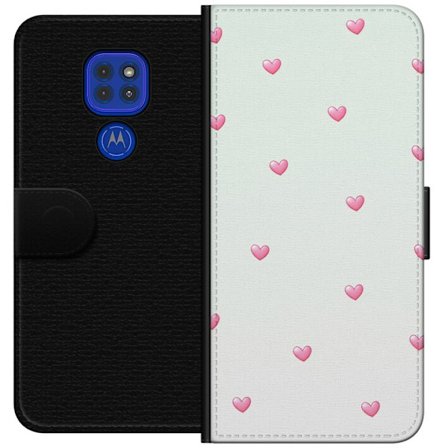 Kompatibel Tegnebogsetui til Motorola Motorola Moto G9 Play Minimalistisk mønster med lyserøde hjerter på en lysegrå baggrund, sødt og enkelt des