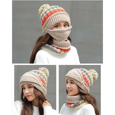 Varm strikket vinterlue, skjerf, skimaske og ansiktsbeskyttelse for kvinner.