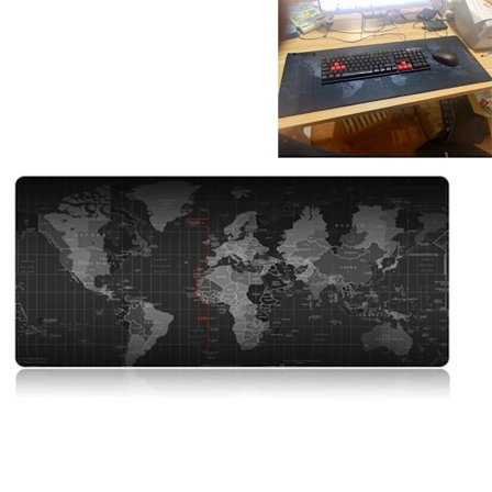Stor Musematte med Verdenskart - 70x30cm - Svart - 1 stk
