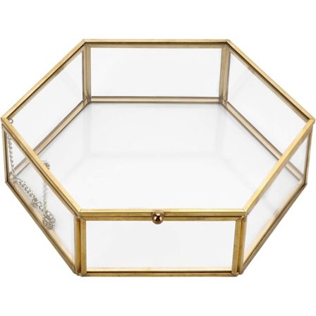 Smyckeskrin Dekorativ Glas Smyckeskrin Makeup Organizer Presentask Smyckesvisningshållare för Örhängen, Halsband-13*12*5cm