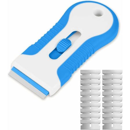 Glasskrapare för spishäll, inklusive 20 extra skrapblad, multifunktionell rengöringsskrapa för att skrapa etiketter, dekaler, klistermärken, fogmassa