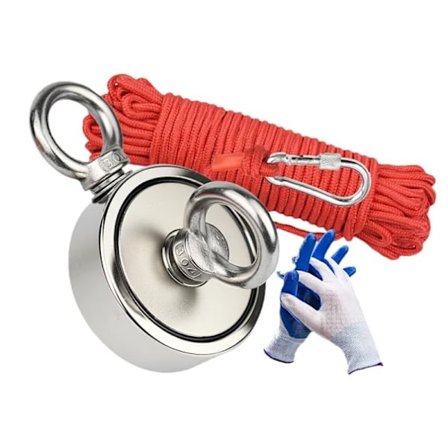 Magnetisk fiskesæt, 300 kg stærk trækkraft fiskemagnet, neodym jernbor rund magnetisk fiskeri med dobbeltsidet ring til genbrug i vand