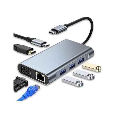 Usb C Hub Usb C Multiport Adapter 7 i 1 med 4K Hdmi Vga Usb 3.0 100 W Pd och Rj45 Ethernet Silver YEMAESRE