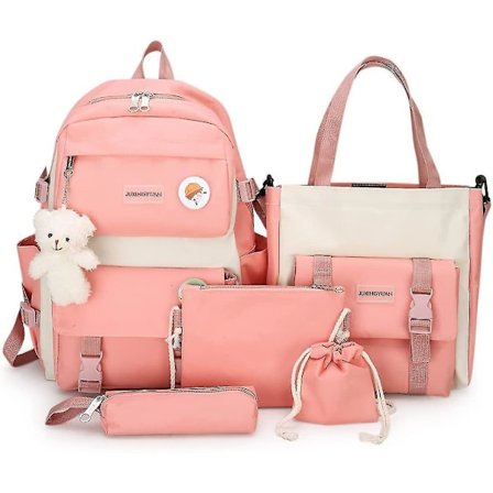 5pcs Aesthetic Backpack Set For Teens Girls School Backpack Kawaii Cute Bear College Travel Casual Bag Birthday Gift