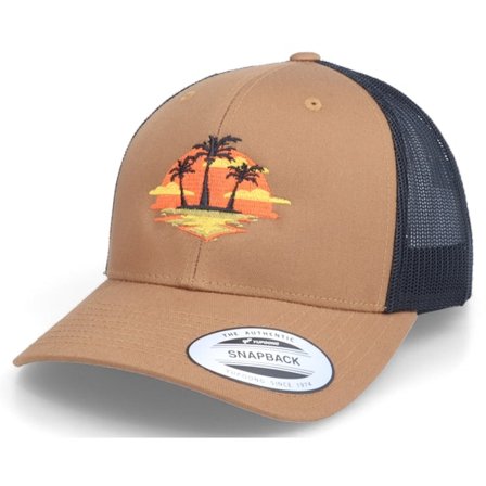 Iconic - Brun trucker Caps - Palm Island Sunset Caramel/Black Trucker @ Hatstore