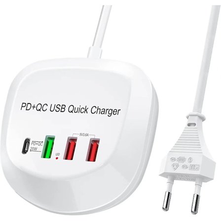 USB-C Hurtiglader, USB PD QC 3.0 Strømadapter Hurtig Væglader 4 Ports Multi USB Strømadapter til iPhone iPad Shibaod