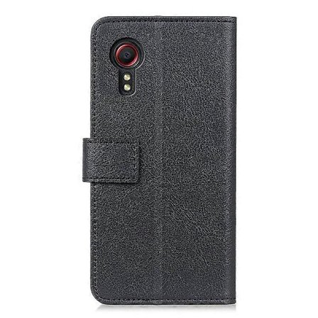 Plånbok Läder Ställ Skal Fodral Kompatibelt med Samsung Galaxy Xcover 5 - Svart-lingling}