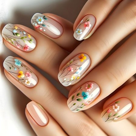 24 st Blomsterdekorerade Press On Naglar Eleganta Nageldesigner Konstgjorda Naglar