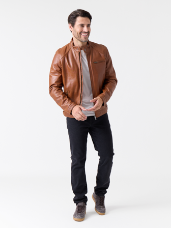 MATCH - Brixton Skinnjakke - Mario Conti - Str. XXL - Herre - Jakker & Frakker - Brun - 100% lammeskinn