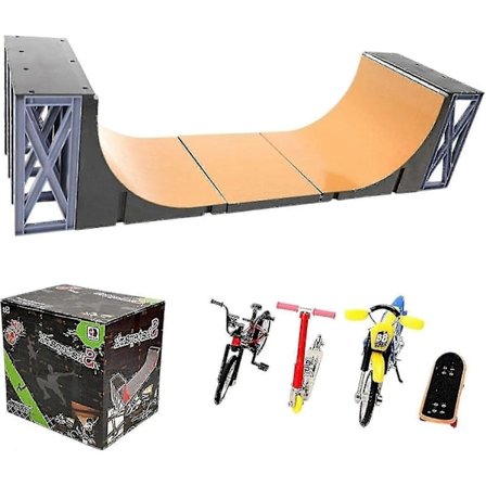 Finger Skate Park Halfpipe Ramp Set, Fingerboard Skateboard Scooter Cykel Stunt Lekset