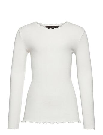Organic T-Shirt Regular Ls W/ Lace T-shirts Long-sleeved T-shirts Hvit Rosemunde Kids