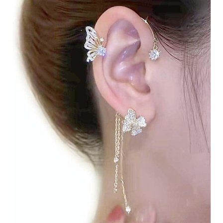 (Guld) Elegante Sommerfugleblomst Kvast Øreringe, Flyvende Sommerfugle Øreringe Uden Piercing, Skinnende Zirkon Sommerfugle Øreklips