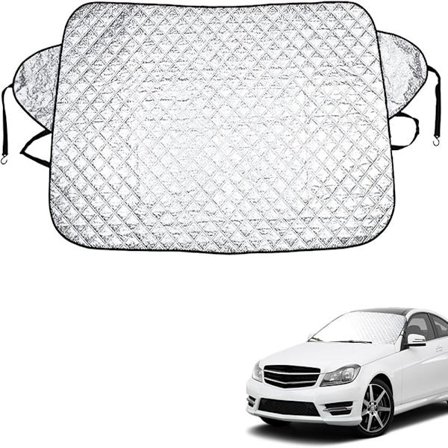 Ekstra kraftig frontrutebeskytter, snø, is, frost, sol, UV, støv, vanntett, egnet for all slags vær, de fleste biler (sølv)