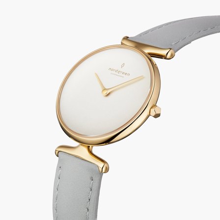 Nordgreen Women's Slim Minimalist Danish Watch - Gold Case - White Dial - 28mm Grey Leather Strap White Dial Unika