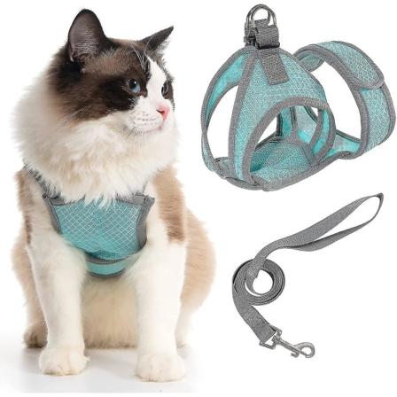 Halsfri kattsele och koppel, flyktsäker justerbar väst för katter Kattpromenadjacka med mesh Blue M