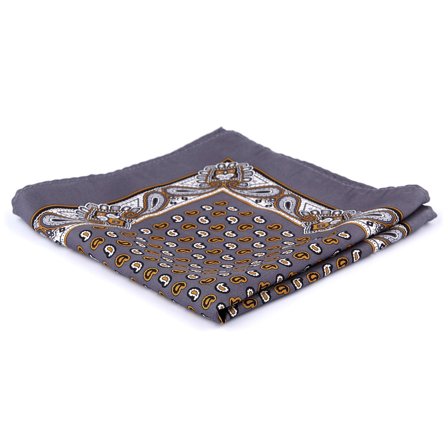 Szara jedwabna poszetka w fantazyjne wzory dla mężczyzn - Wzorzyste poszetki