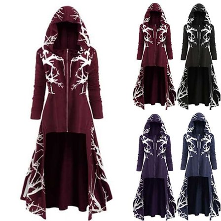 Halloween Cosplay Cape Hooded Coat Print Coat för vuxna Deep purple L