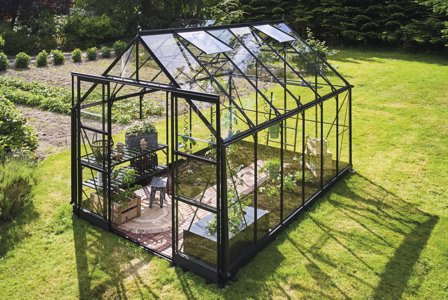 Halls ICON 8 + HR01324 Växthus med fundament, 9,7 m², svart, Växthus & orangerier