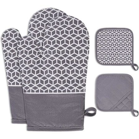 Sett med 4 grytekluter, grytekluter med sklisikker silikondesign, ovnsvotter