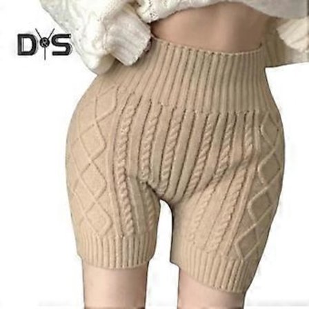 Dame Vinter Bund Shorts Strikkede Høj Talje Elastisk Ensfarvet Hold Varmen Anti-eksponering Basis Shorts til Daglig Brug Hjemme Og Mere (khaki)