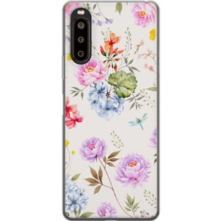 Yhteensopiva Puhelinkuori Sony Sony Xperia 10 II Kukkakuviota käsinmaalatuilla kukilla, perhosilla ja hyönteisillä romanttiseen skandinaaviseen tyy