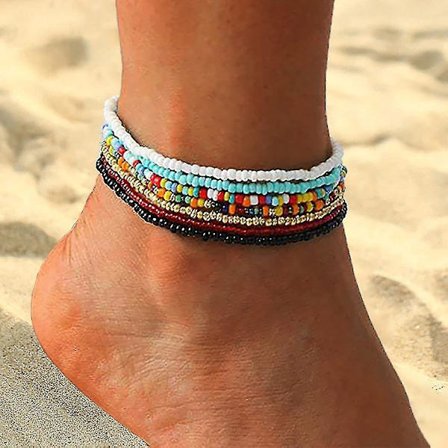 Boho Håndlavede Perler Flerlagede Dame Anklets Farverige Dame Ankel Armbånd Perler
