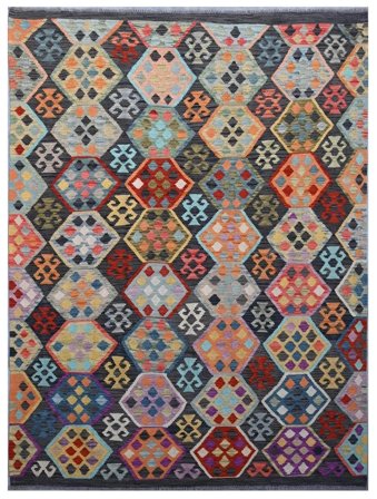 Oriental Kilim Afghan Old Style Rug 186X249 Dark Grey/Black Wool, Afghanistan