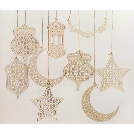 9 stk. trævedhæng ornamenter hul dekoration Ramadan Kare