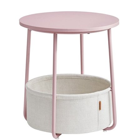 Rundt sengebord med opbevaringskurv - pink/hvid