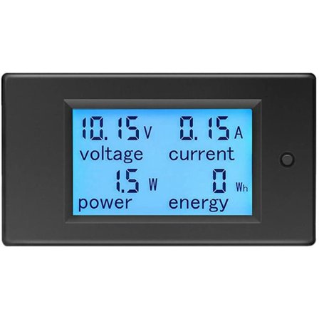 Voltmeter Amperemeter DC 6.5-100V 20A, Spenningsmåler Wattmeter Tester Spenning Strøm Effekt Energi Digital LCD Energimåler