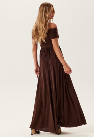 Goddiva - Bardot Rouched Maxi Split Dress - Kläder - - Bubbleroom