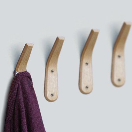 4 stk. veggmonterte kleskroker i tre, naturlige trekroker for veggmontering